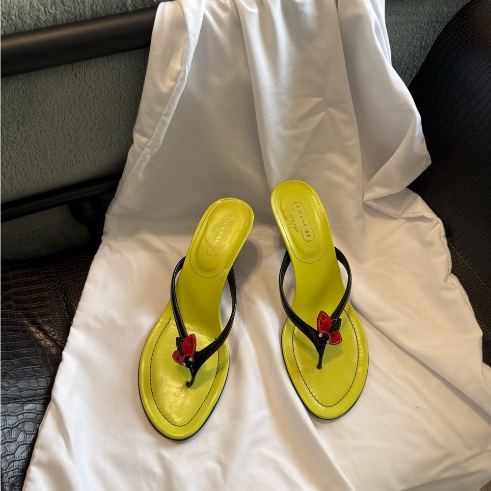 Coach Lime Green Ladybug Strappy High Heeled Sandals size 9
